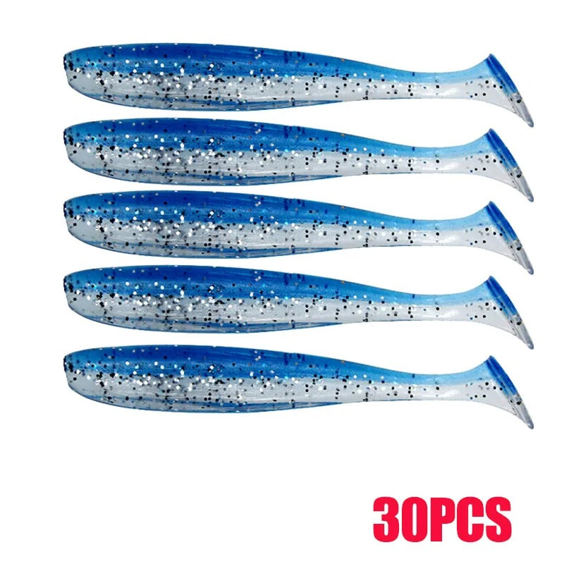 30pcs T Tail 70mm Shad Worm Soft Bait